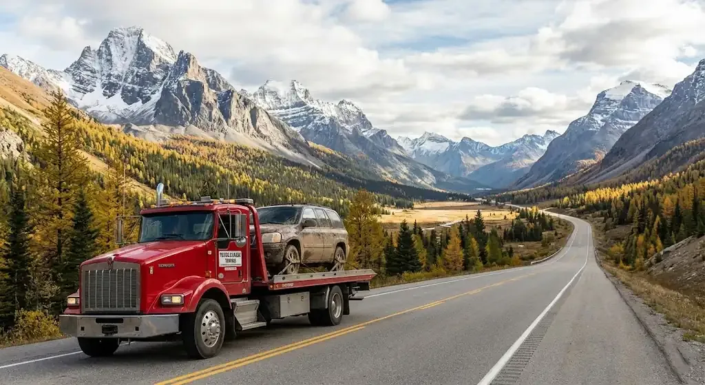long-distance tow truck on a Chicago highway corridor